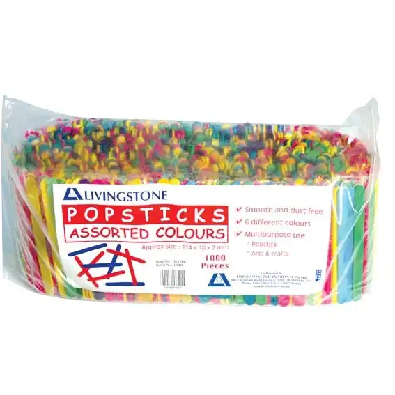 Livingstone Popsicle Sticks Biodegradable Wood 6 Colours 1000 Bag