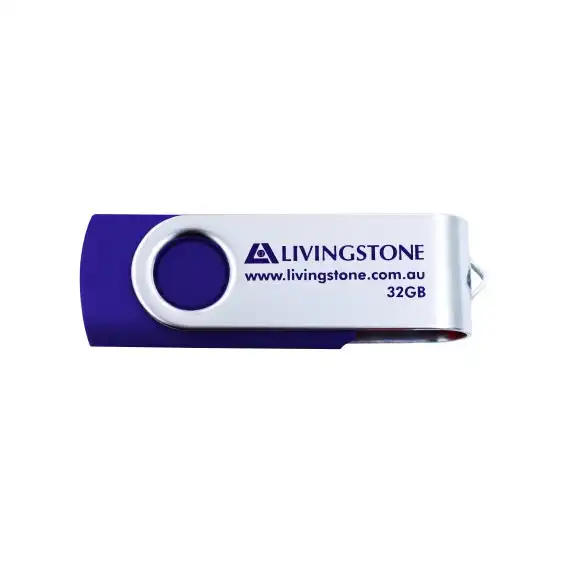 Livingstone USB Flash Drive 32GB 3.0 Blue and Silver Rotating Cap