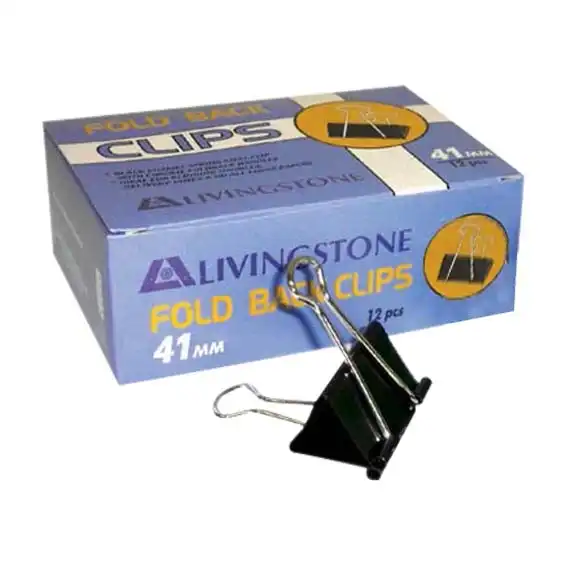 Livingstone Fold Back Clips 41mm Black 12 Box