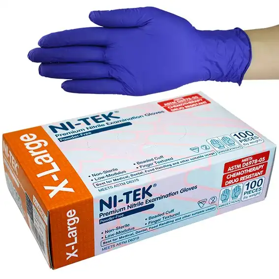 Ni-Tek Nitrile Accelerator Free Powder Free Gloves Extra Large Blueple ASTM 100 Box