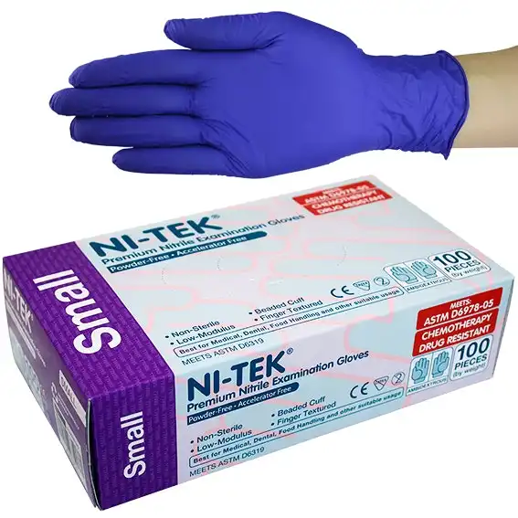 Ni-Tek Nitrile Accelerator Free Powder Free Gloves Small Blueple ASTM 100 Box