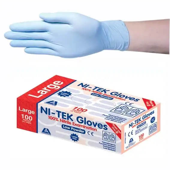 Ni-Tek Nitrile Low Powder Gloves Large Blue 100 Box