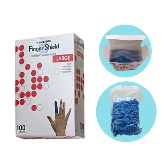 Lincon Nitrile Powder Free Large Blue Antistatic Finger Cots 100 Bag