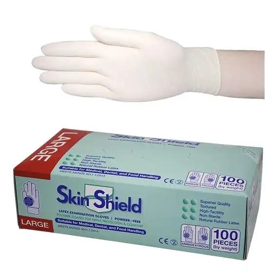 Skin Shield Latex Powder Free Large Cream Gloves AS/NZ HACCP 100 Box x10