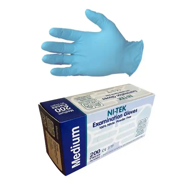 Ni-Tek Nitrile Gloves AS NZ Standard Powder Free EN374 Medium Blue Colour 200 Box