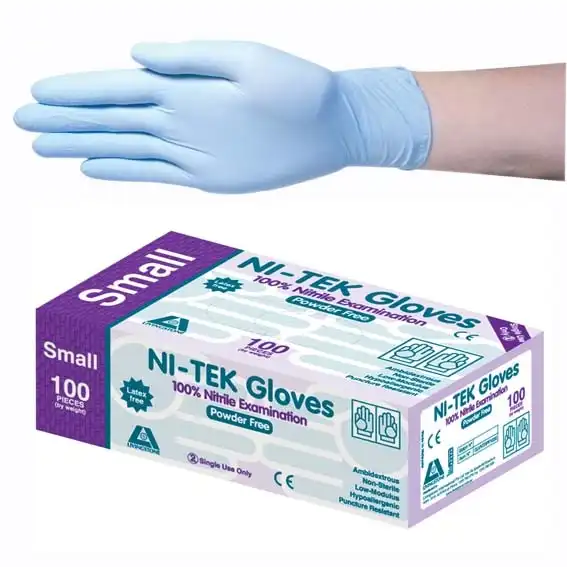 Ni-Tek Nitrile Powder Free Gloves Small Blue AS/NZ HACCP 100 Box