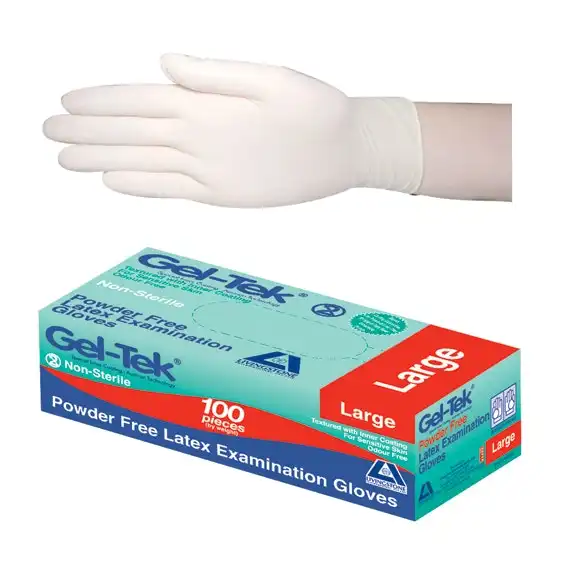 Geltek Latex Powder Free Large Cream Gloves AS/NZ 100 Box