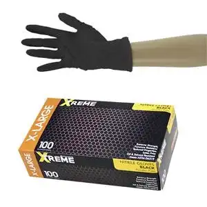 Livingstone Xtreme Thick Heavy Duty Nitrile Gloves, Powder Free, EN374, Extra Large, Black, 100/Box, 1000/Carton