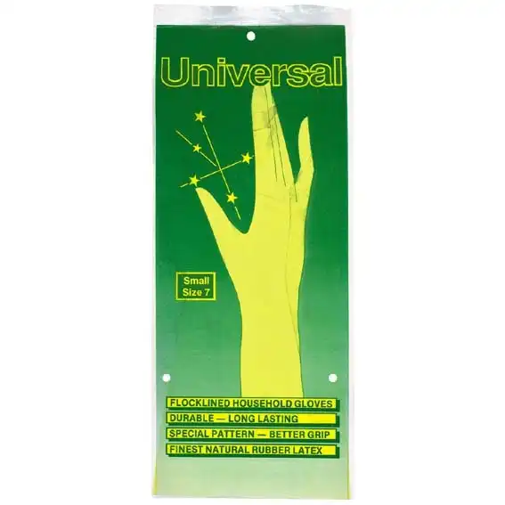 Universal Household Flocklined Rubber Gloves Small Yellow Pair
