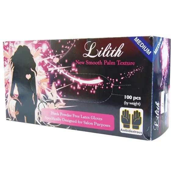 Lilith Salon Latex Powder Free Medium Black Gloves 100 Box