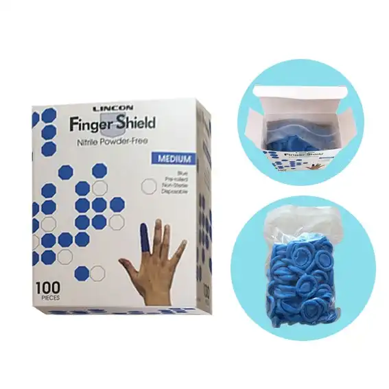 Lincon Nitrile Powder Free Medium Blue Antistatic Finger Cots 100 Bag