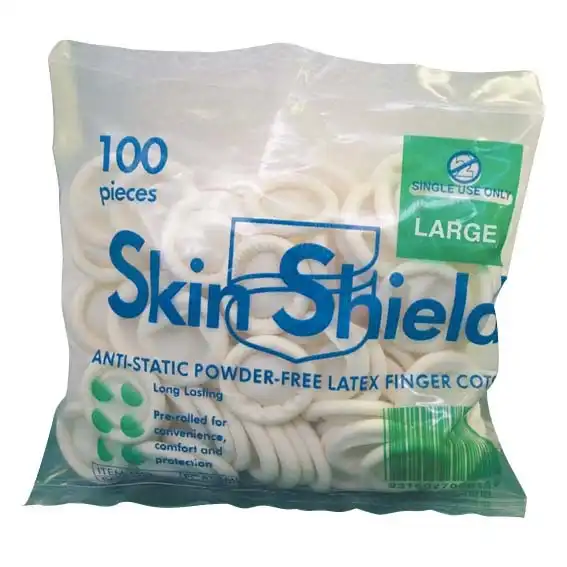 Skin Shield Latex Powder Free Large Antistatic Finger Cots 100 Bag