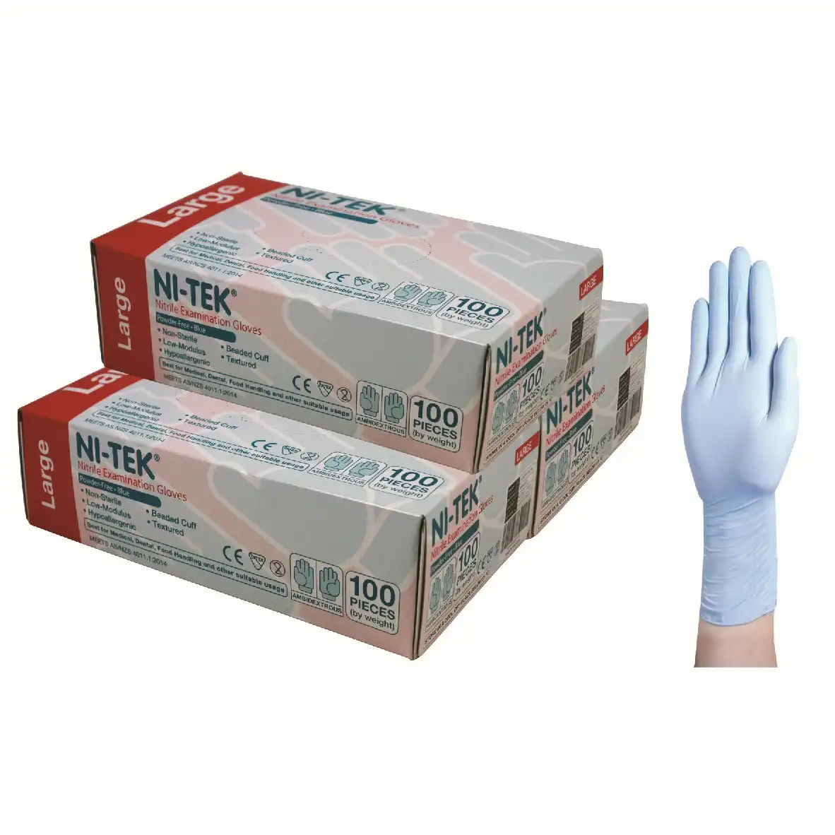 Ni-Tek Nitrile Powder Free Gloves Large Blue AS/NZ HACCP Grade 100 Box x10