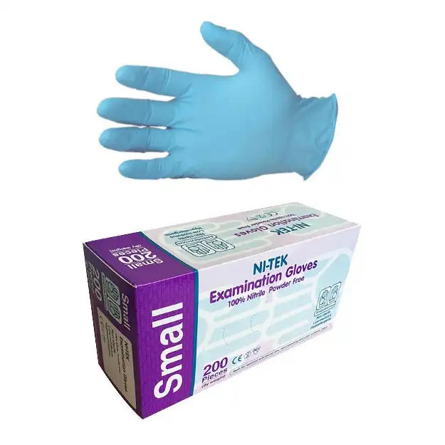 Ni-Tek Nitrile Gloves AS NZ Standard Powder Free EN374 Small Blue Colour 200 Box