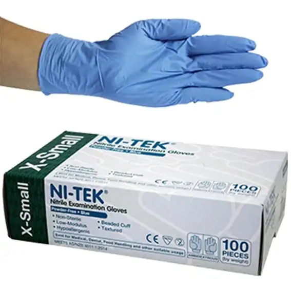 Ni-Tek Nitrile Powder Free Gloves Extra Small Blue AS/NZ HACCP Grade 100 Box