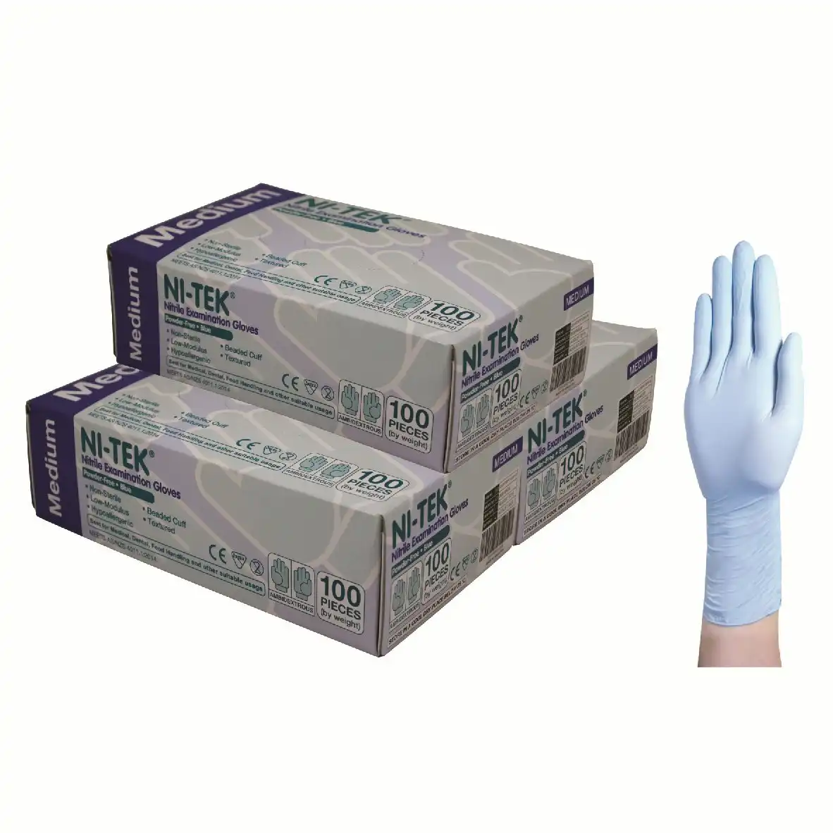 Ni-Tek Nitrile Powder Free Gloves Medium Blue AS/NZ HACCP Grade 100 Box x10