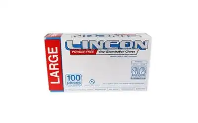 Lincon Powder Free Vinyl Gloves 6.5g Large Clear 100 Box x10