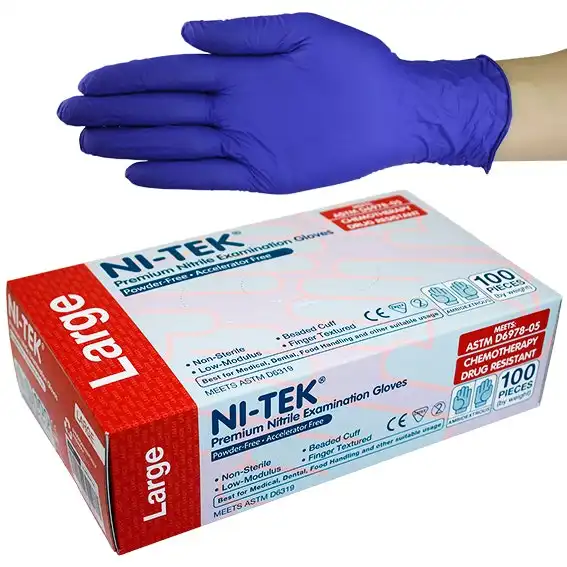 Ni-Tek Nitrile Accelerator Free Powder Free Gloves Large Blueple ASTM 100 Box