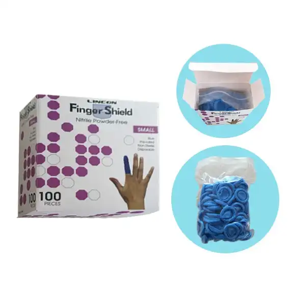 Lincon Nitrile Powder Free Small Blue Antistatic Finger Cots 100 Bag