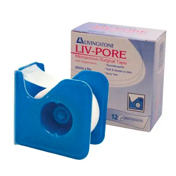 Liv-Pore Surgical Tape 25mm x 9m in Dispenser One Single Tape to a Display Box