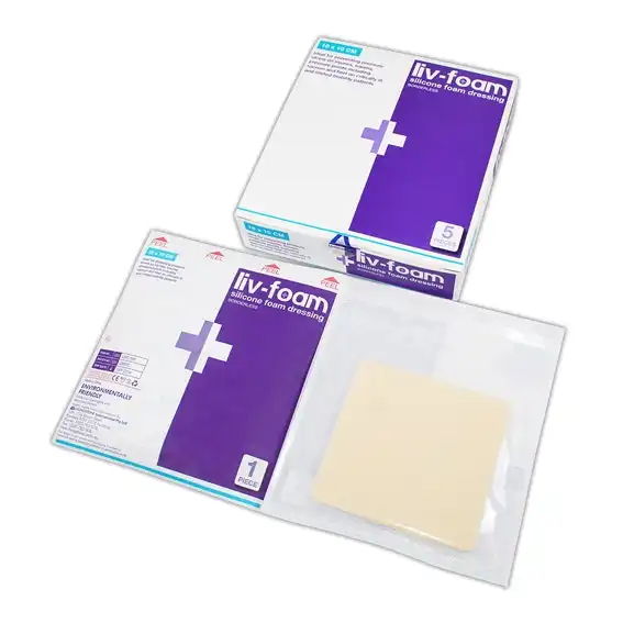 Liv-Foam Silicone Foam Dressing 10 x 10cm Borderless Non Adhesive 5 Box
