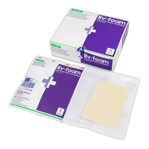 Liv-Foam Silicone Foam Dressing 6 x 9cm Borderless Non Adhesive 5 Box