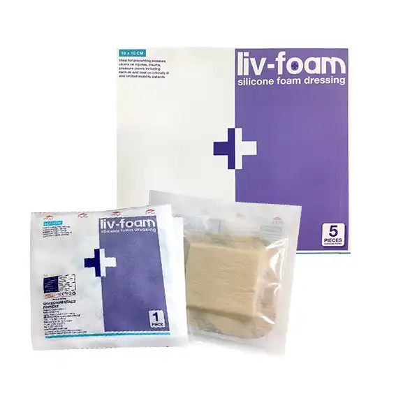 Liv-Foam Silicone Foam Dressing 10 x 10cm with Adhesive Border Self Adherent 5 Box