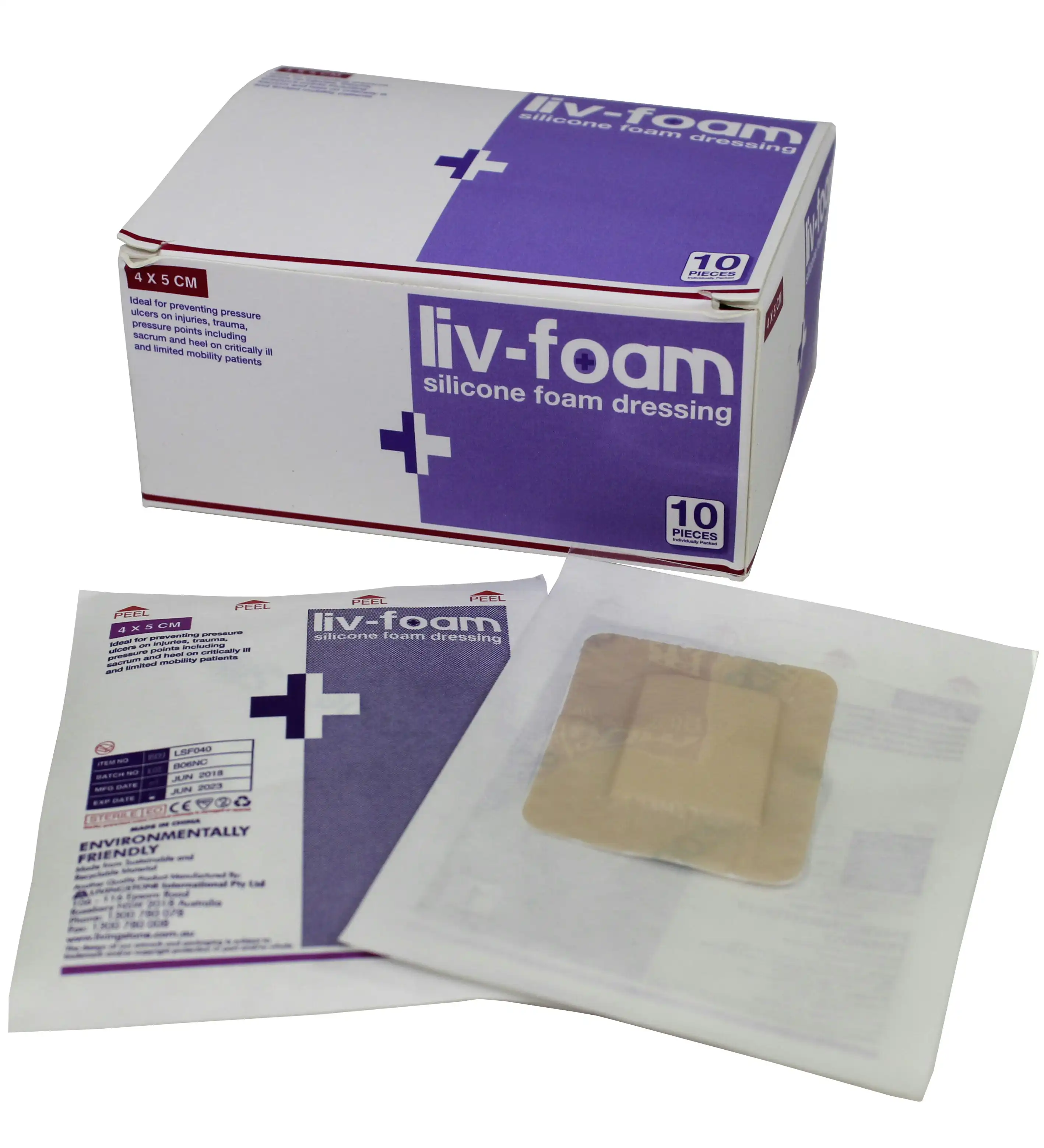 Liv-Foam Silicone Foam Dressing 4 x 5cm with Adhesive Border Self Adherent 10 Box