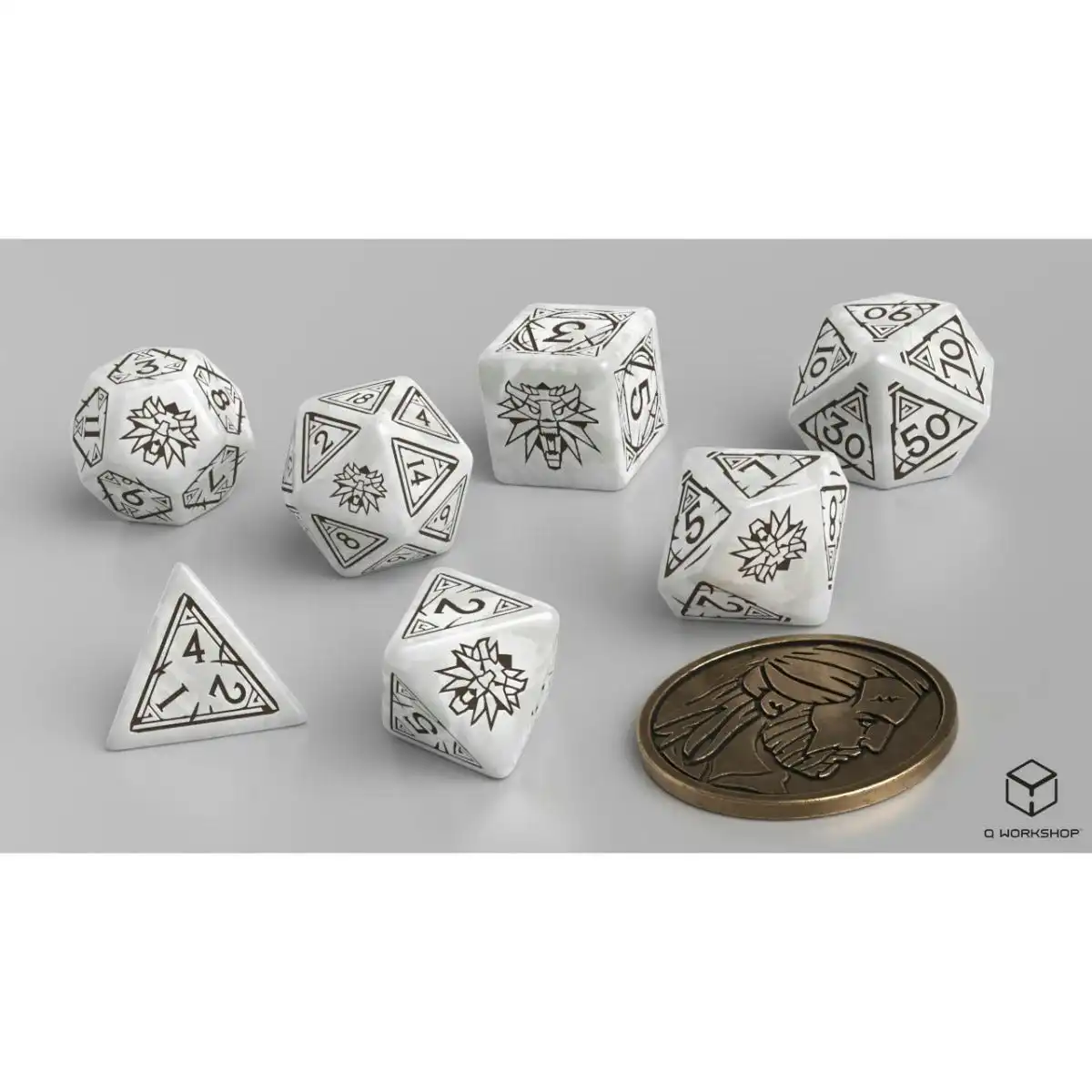 Q Workshop - The Witcher Dice Set Geralt - The White Wolf Dice Set 7 With Coin