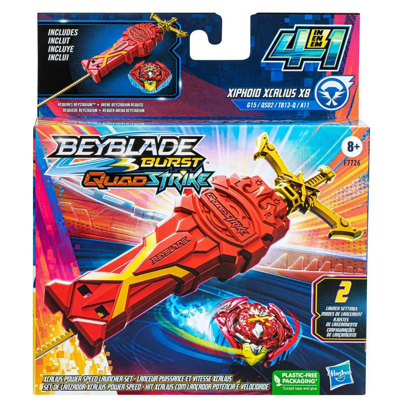 Beyblade Burst QuadStrike Xcalius Power Speed Launcher Pack With Launcher and Spinning Top Toy