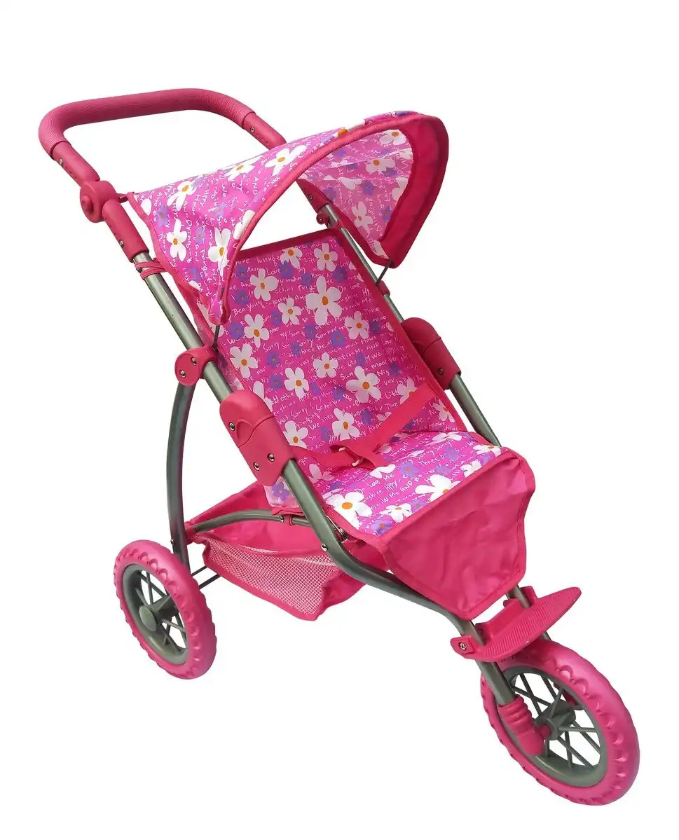 Playworld - 3 Wheel Doll Toy Stroller Hot Pink