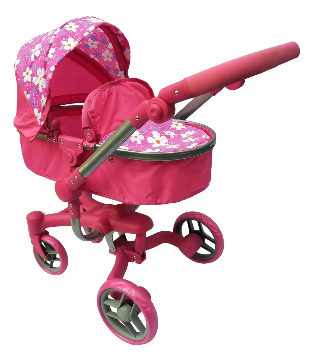 Playworld - Doll Deluxe 2 In 1 Toy Pram Pink