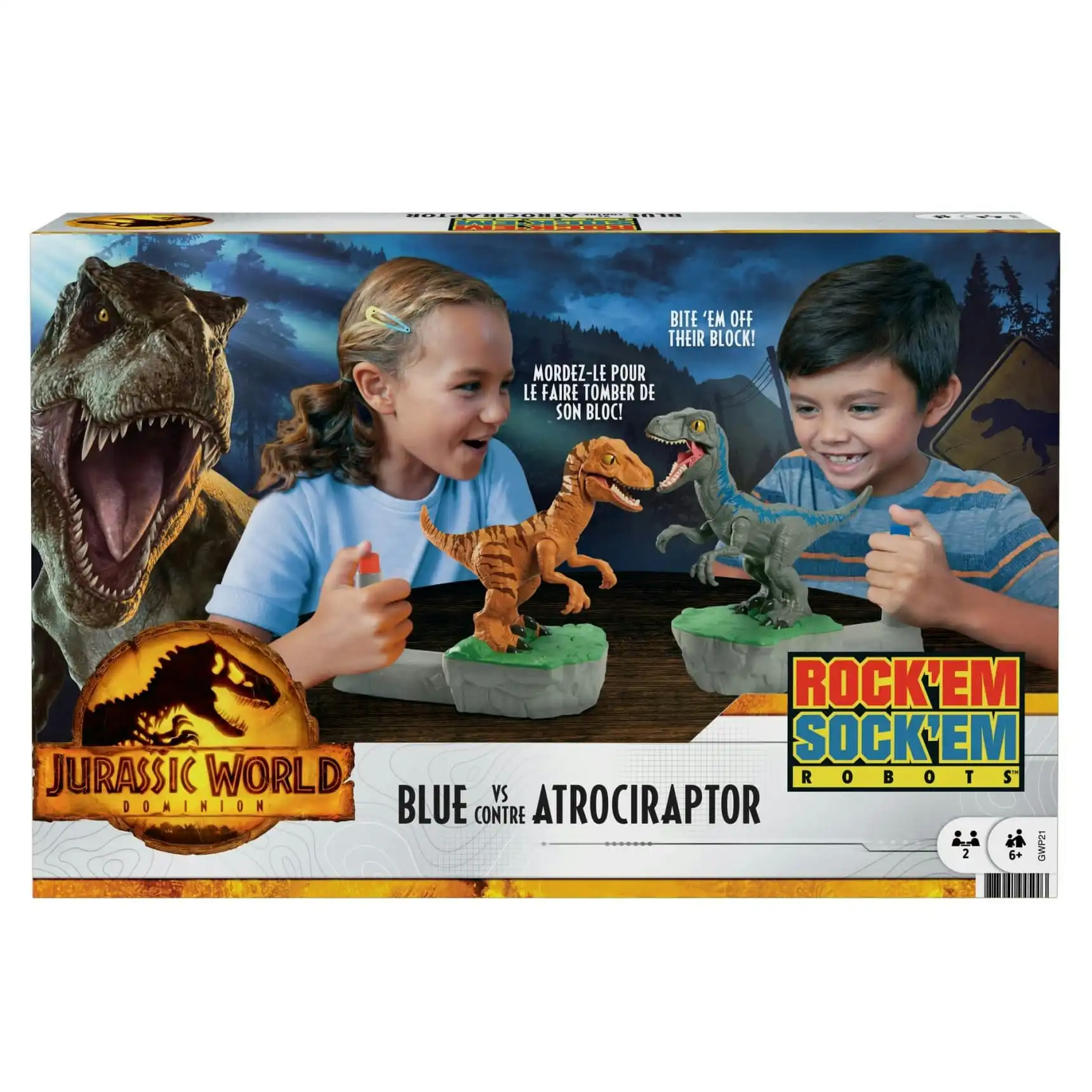 Jurassic World Rock Dominion Sock Em Robots Blue vs Atrociraptor Game - Mattel