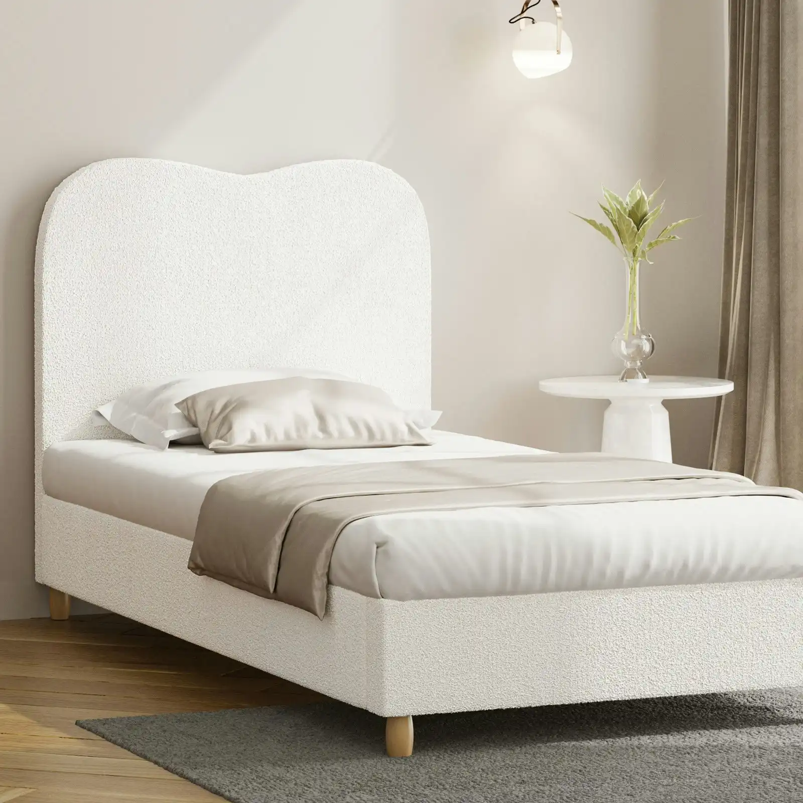 Oikiture Bed Frame Single Size White Boucle Cloud Shape