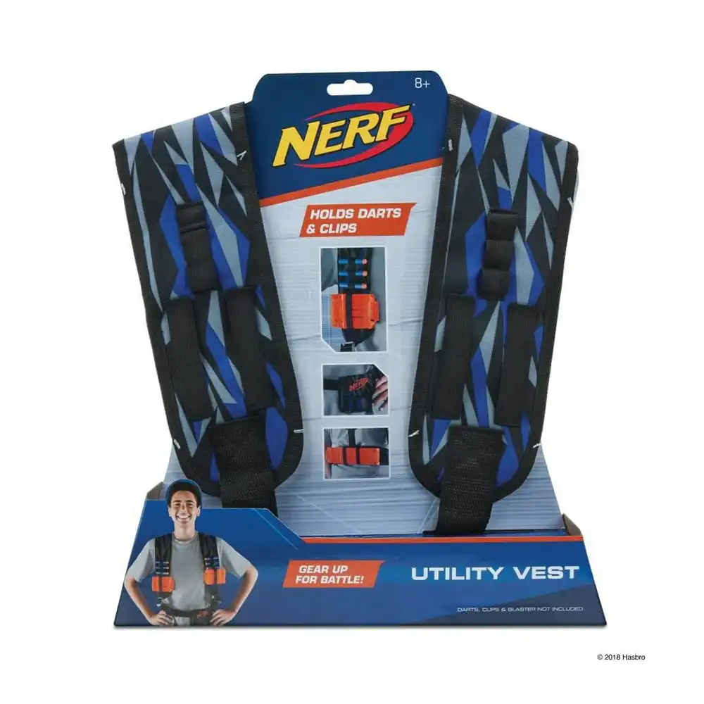 Nerf Elite Utility Vest for Blaster/Dart w/Straps/Clip Outdoor Game Accessory 8+