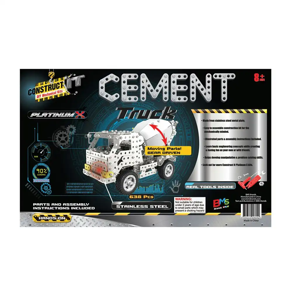 669pc Construct It Platinum-X DIY Cement Truck Toy w/ Tools Build Kit Kids 8y+