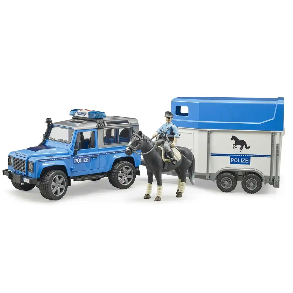 Bruder 1:16 Land Rover Defender Police Vehicle w/ Horse Trailer BB Kids Toy 4y+