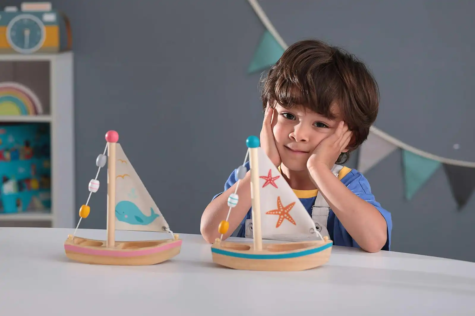 Kaper Kidz Calm & Breezy Wooden Sailboat Kids/Children's Toy Whale 2yrs+