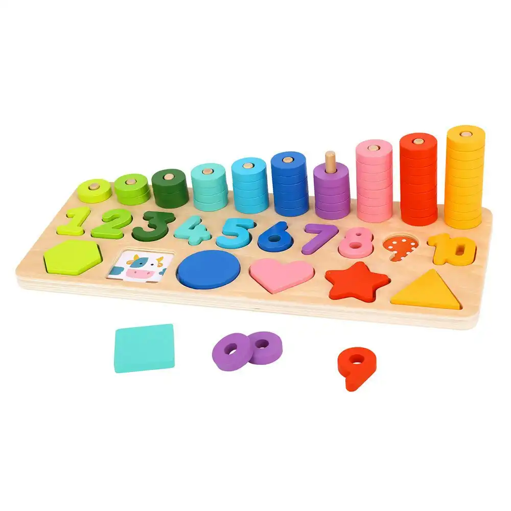 72pc Tooky Toy Kids/Toddler Wooden Counting Stacker Numbers/Shapes Play Set 24m+