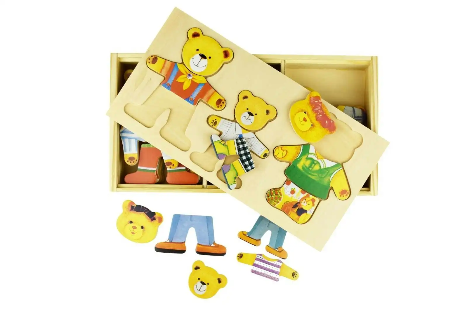 Kaper Kidz Dressing Bear Family Wooden Blocks Children's Pretend Play Toy 18m+