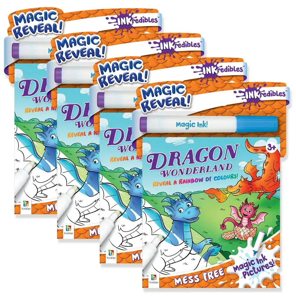 4x Inkredibles: Magic Ink Pictures Dragon Wonderland Activity Kit Art Book 3y+