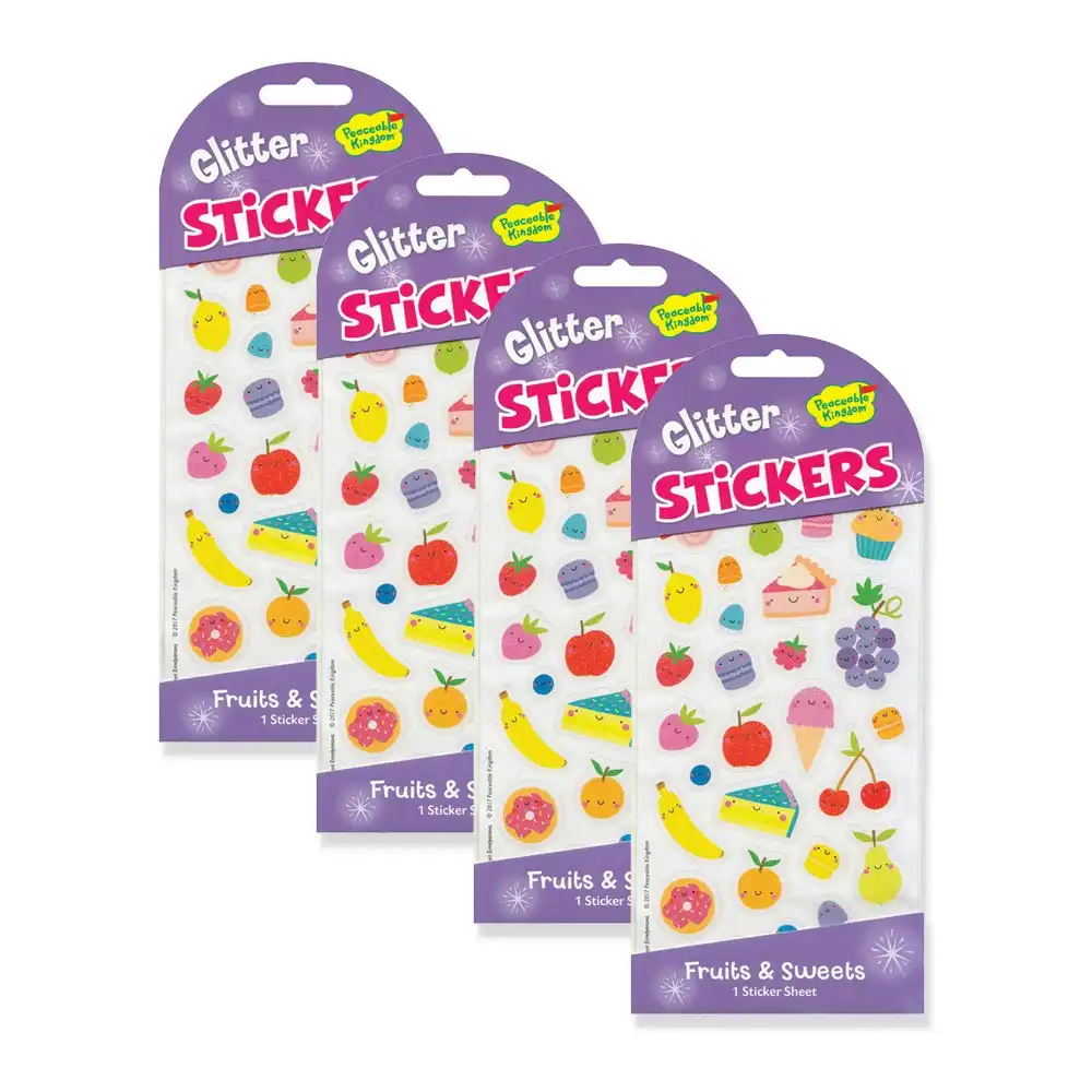 4x Peaceable Kingdom Glitter Fruit & Sweets Sticker Sheet Pack Kids/Children 3y+