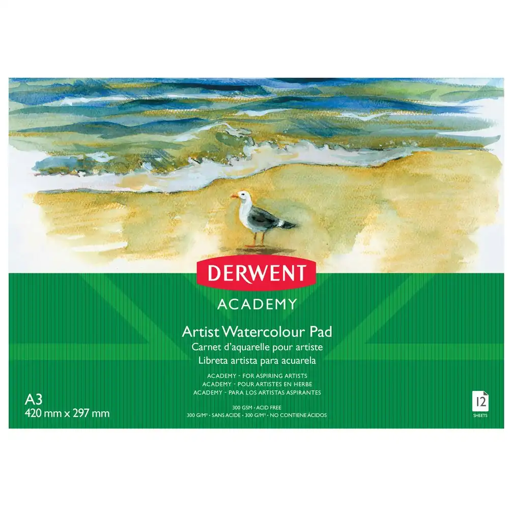 Derwent Academy Art/Craft Watercolour A3 Landscape Paper Pad 12 Sheet 300Gsm