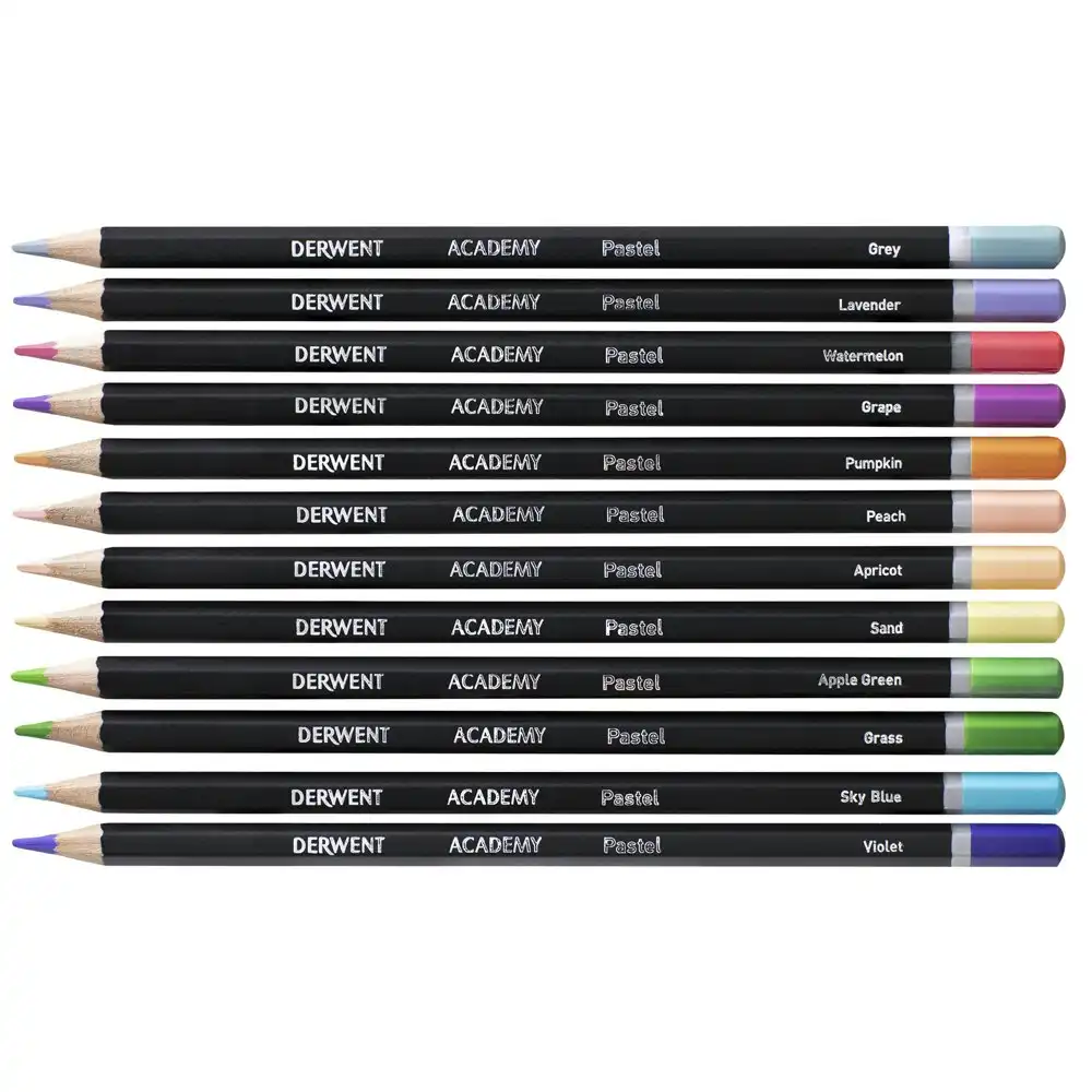 12pc Derwent Academy Art/Craft Hexagonal 3.3mm Core Pastel Colour Pencil Tin Set