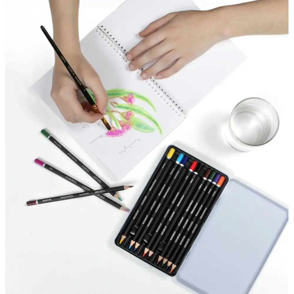 12pc Derwent Academy Art/Craft Hexagonal 3.3mm Core Watercolour Pencil Tin Set