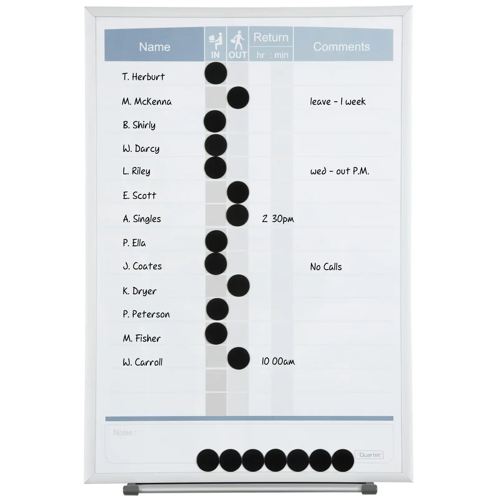 Quartet 41x28cm Magnetic In/Out Board Matrix Personnel Whiteboard w/ Dots/Marker