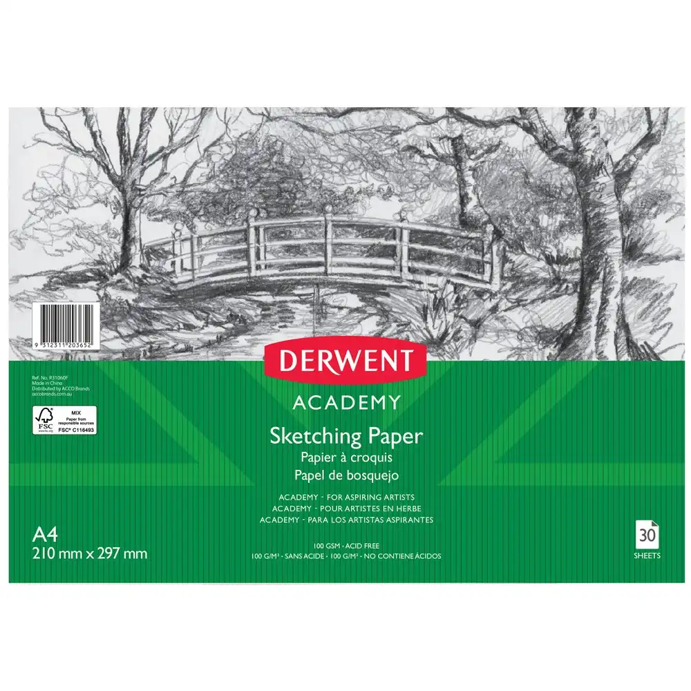 Derwent Academy Art/Craft Sketching Paper Pad A4 Landscape 30 Sheet 100Gsm