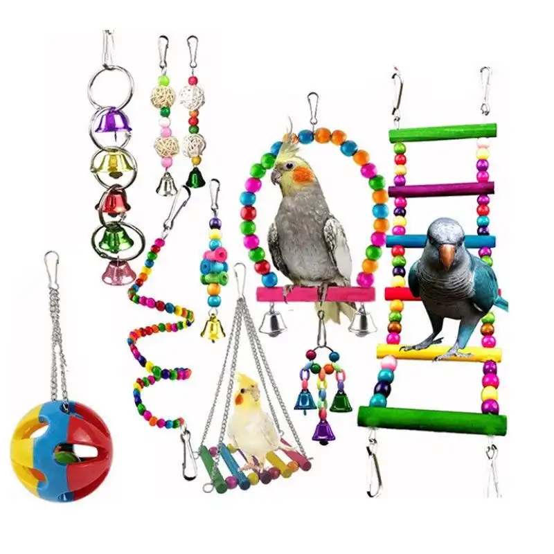 10Pcs Bird Toy Set: Parrot Swing Chewing Toys Hanging Bell for Cockatiel Cages