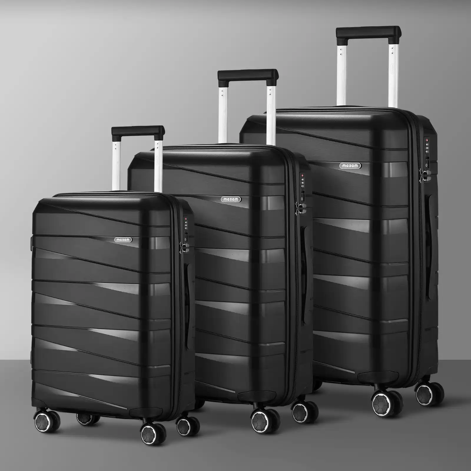 Mazam 3PCS Luggage Suitcase Trolley Set Travel TSA Lock Storage PP Case Black