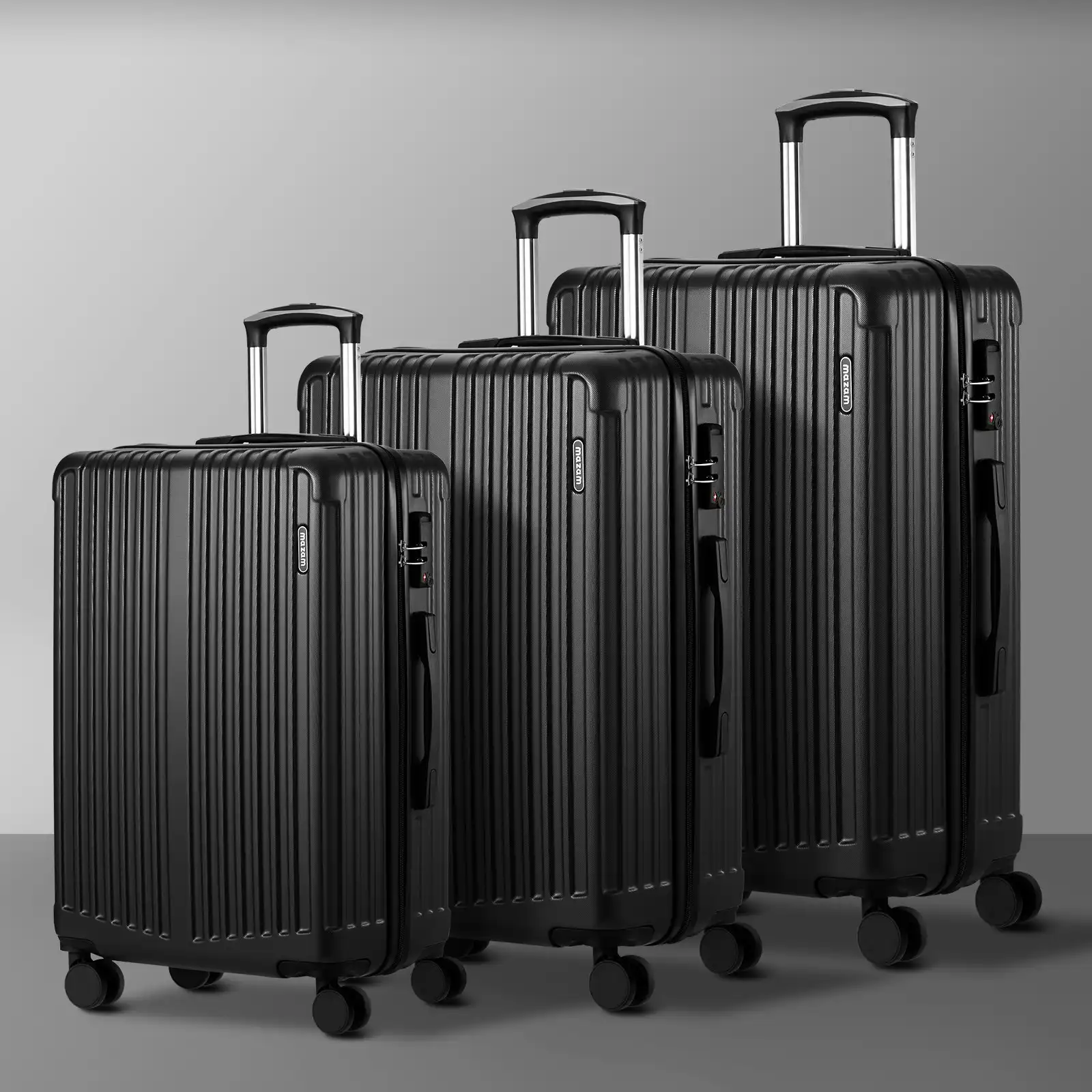 Mazam 3PCS Luggage Suitcase Trolley Set Travel TSA Lock Storage ABS Case Black